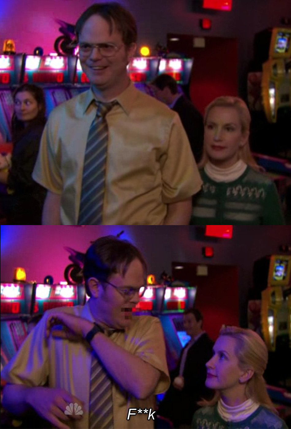 Dwight Schrute Startled by Angela Meme Template