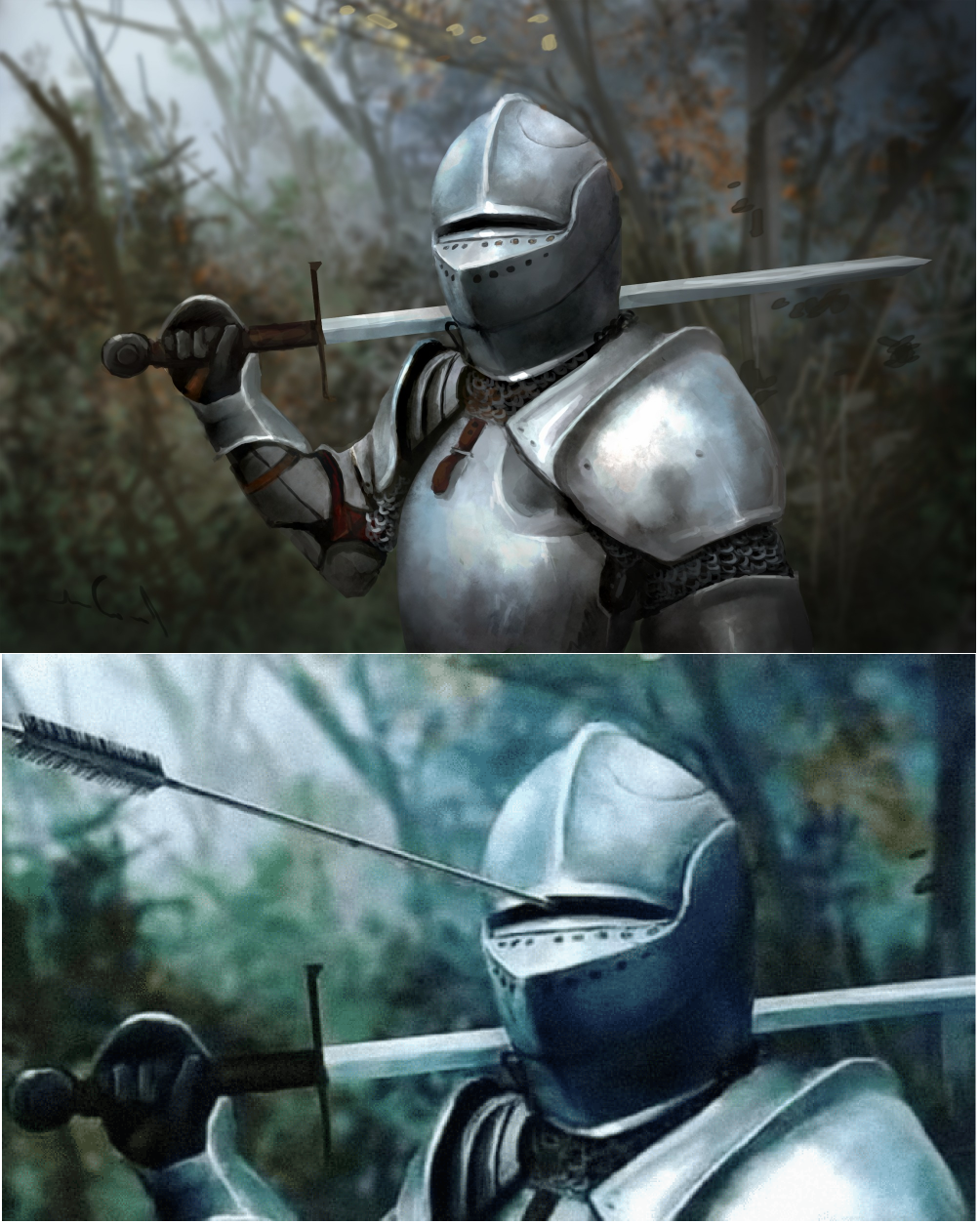 Knight with Arrow in Eye Meme Template