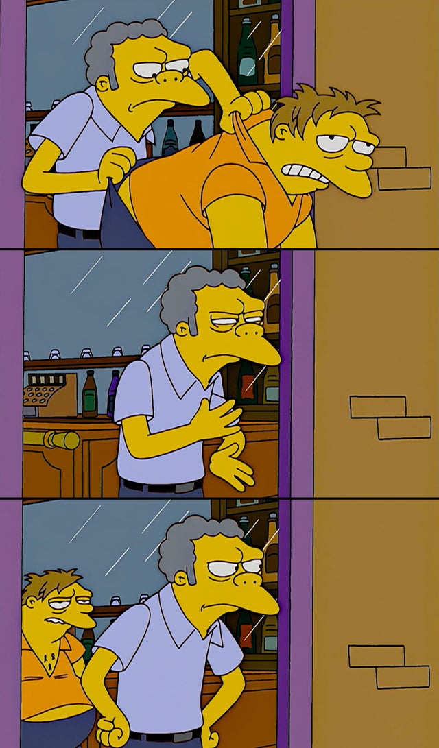 Moe Tossing Barney Out Meme Template