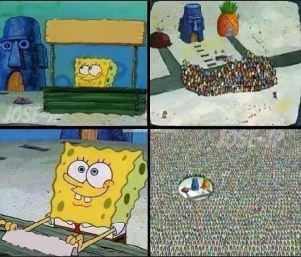 SpongeBob Stand Crowd Meme Template