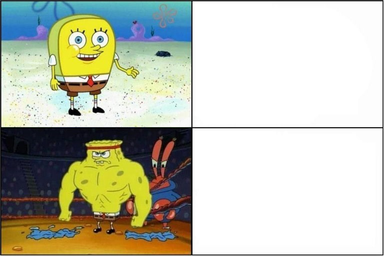 SpongeBob vs Buff SpongeBob Meme Template