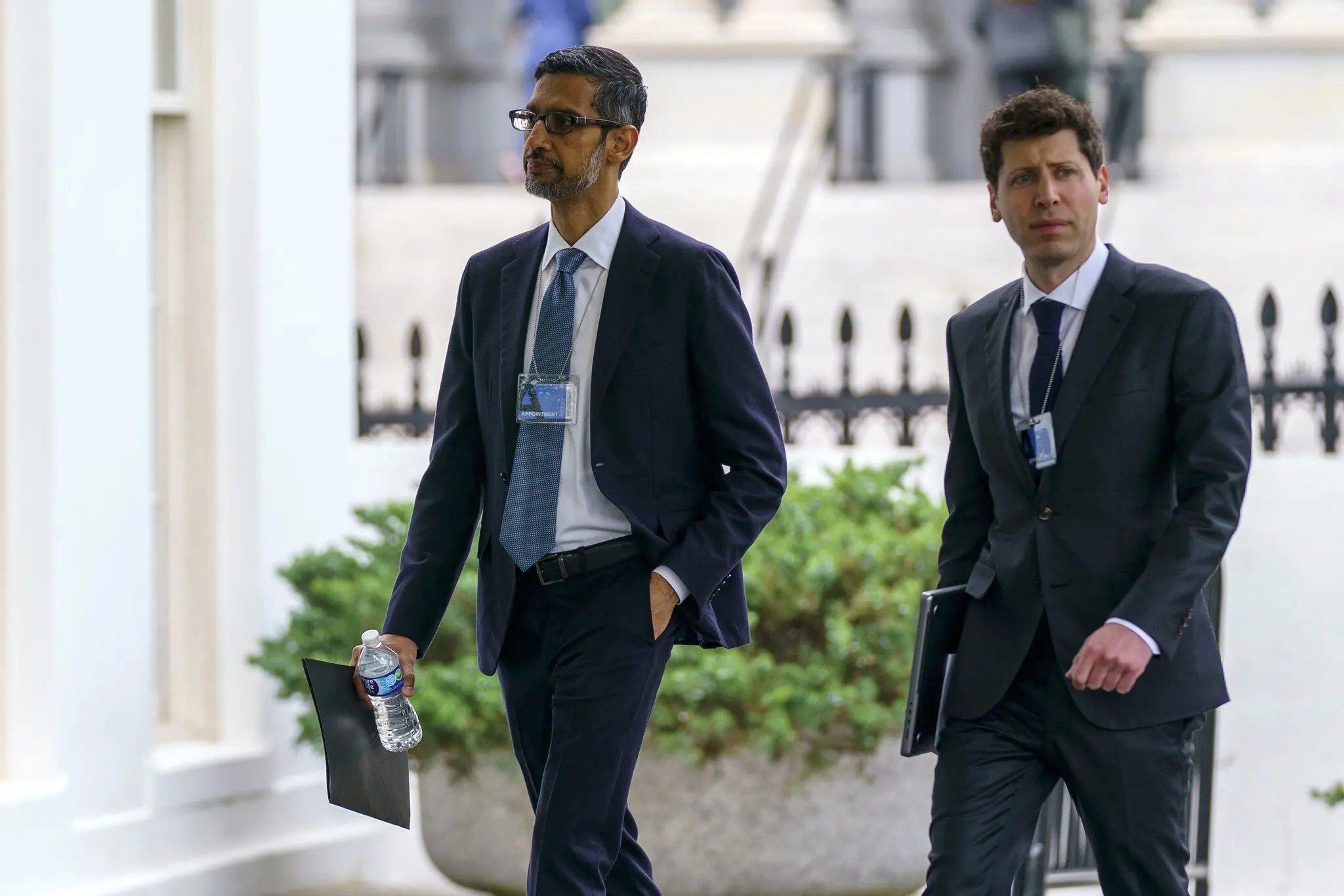 Sundar Pichai and Sam Altman Walking Meme Template