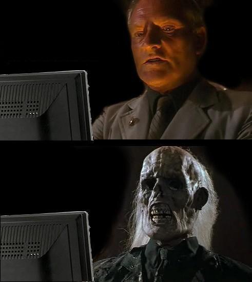 Waiting Skeleton at Computer Meme Template